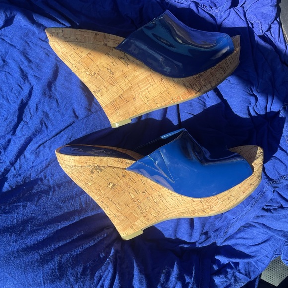 Jessica Simpson Royal Blue Gatty Cork Heel Wedge Slide In Mules Women Size 6.5 B - Picture 10 of 14